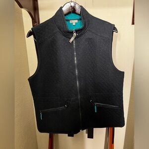 Talbots Navy Blue Quilted Vest Zip Front  Adjustable Waist Zip Pockets XL